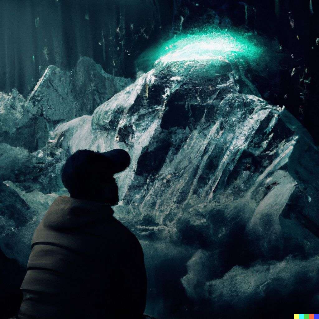 someone gazing at Mount Everest, particle explosion, digital art